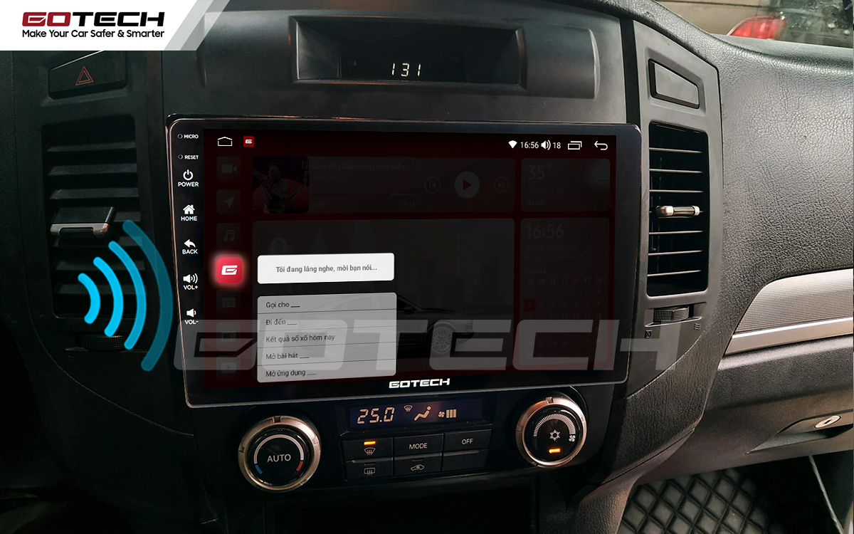 Điều khiển giọng nói qua vô lăng thông minh trên màn hình dvd android Gotech cho xe Mitsubishi Pajero 2007-2012.