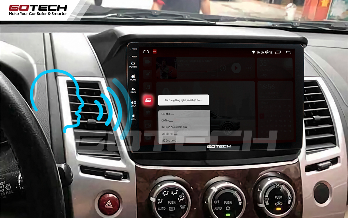 Điều khiển giọng nói trên màn hình Android Gotech cho xe Mitsubishi Triton 2010-2014.