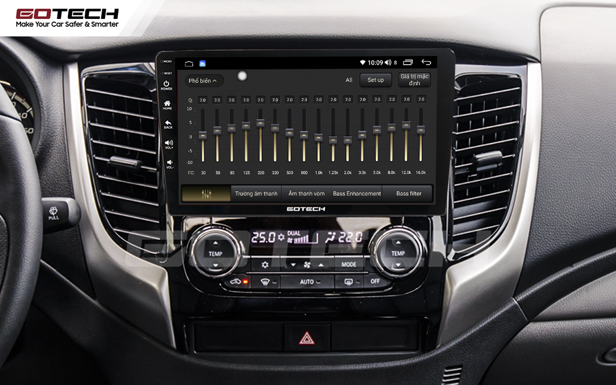 Bộ xử lý tín hiệu âm thanh DSP 32 kênh trên màn hình Android Gotech cho xe Mitsubishi Triton-2015-2018.