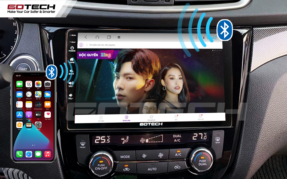Kết nối Apple Carplay thông minh trên màn hình ô tô thông minh GOTECH cho xe Nissan Xtrail 2016-2022