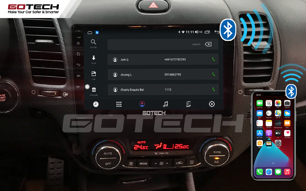 Kết nối bluetooth nghe gọi điện thoại rảnh tay trên màn hình GOTECH