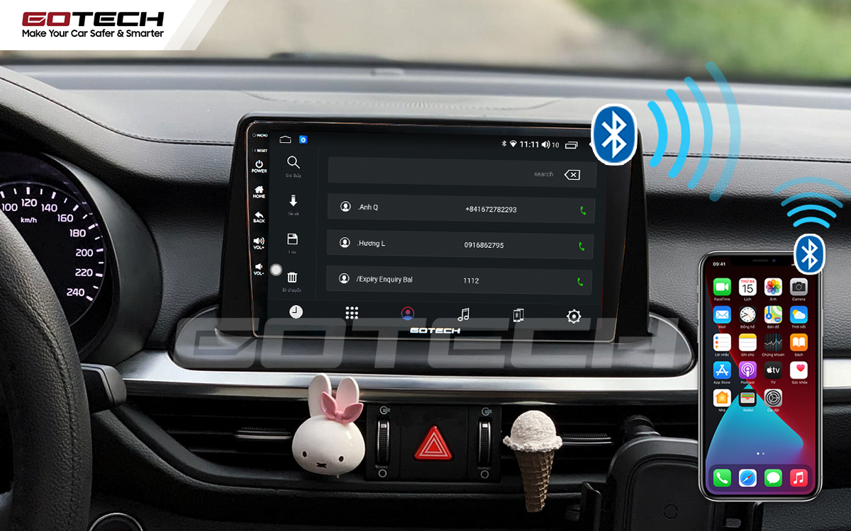 Kết nối điện thoại với màn hình GOTECH giúp nghe gọi rảnh tay cho tài xế