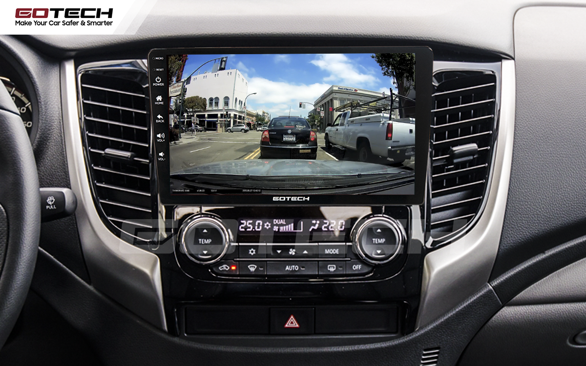 Kết nối camera hành trình trên màn hình ô tô Gotech cho xe Mitsubishi Triton 2015-2018.