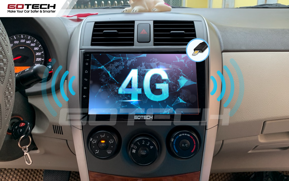 Kết nối internet 4G trên màn hình Android ô tô GOTECH cho xe Toyota Altis 