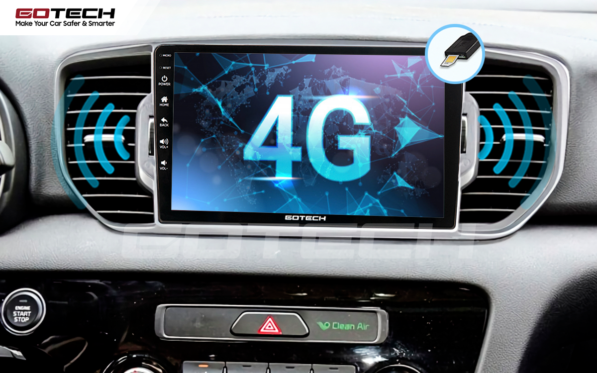 Kết nối internet 4G tốc độ cao trên màn hình ô tô GOTECH cho xe Kia Sportage 2016 - 2018