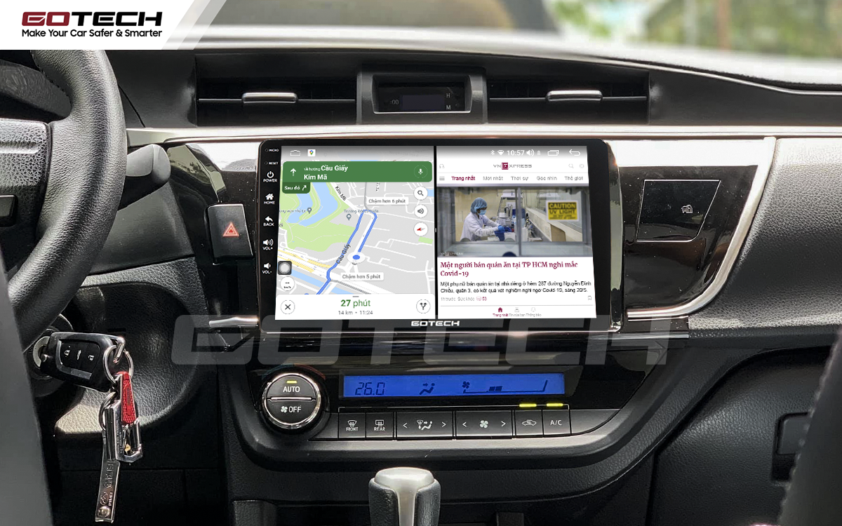 Chia đôi màn hình chạy đa nhiệm ứng dụng mượt mà trên xe Toyota Altis khi lắp màn hình GOTECH