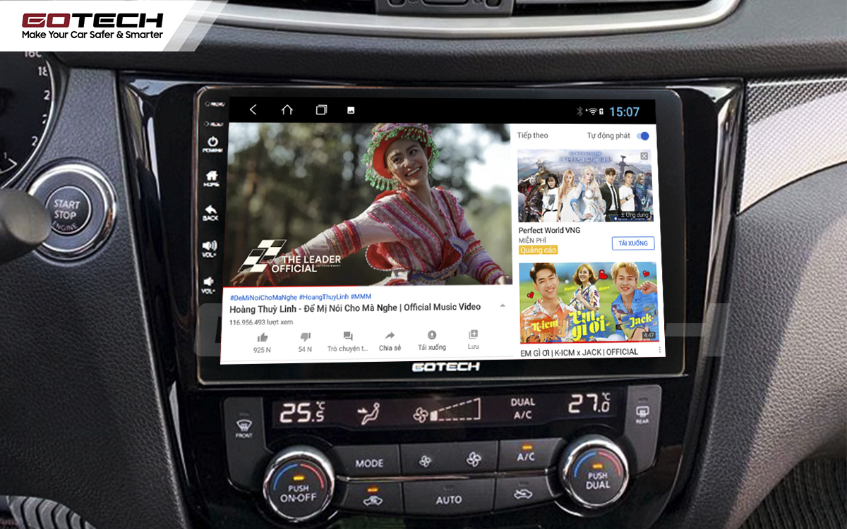 Nghe nhạc, xem phim, giải trí vô tận trên màn hình GOTECH cho xe Nissan Xtrail 2016-2020