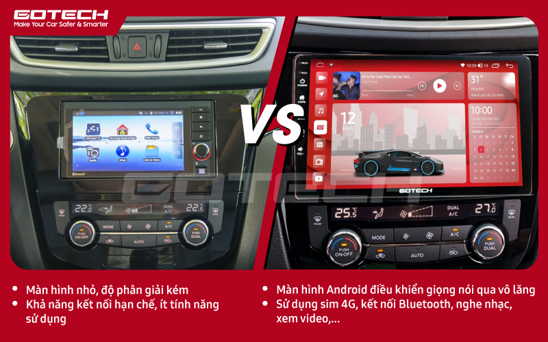 So sánh trước và sau khi lắp đặt màn hình ô tô GOTECH cho xe Nissan Xtrail 2016-2020