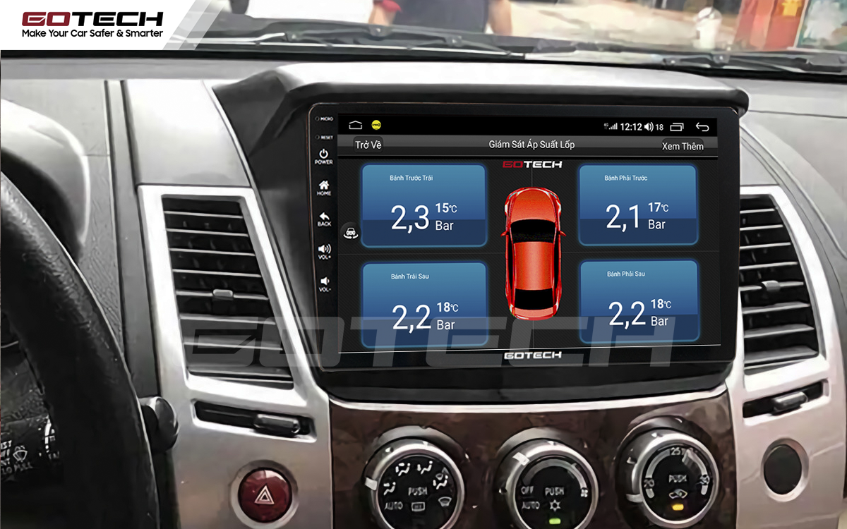Kết nối cảm biến áp suất lốp trên màn hình ô tô Gotech cho xe Mitsubishi 2010-2014.