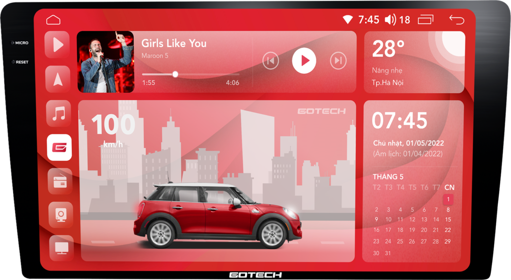 Giao diện độc quyền trên màn hình ô tô thông minh Gotech GT2K