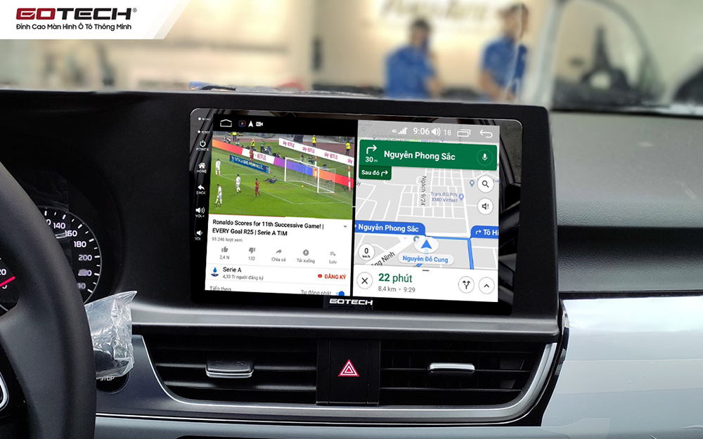 Màn hình ô tô Gotech cho xe Kia Seltos chia đôi màn hình chạy đa nhiệm ứng dụng mượt mà