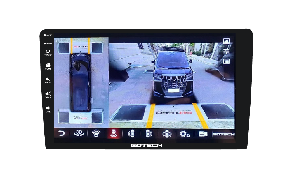 Màn hình Gotech GC6 được tích hợp với các loại camera 360 trên xe, tạo ra một hệ thống giám sát toàn diện.