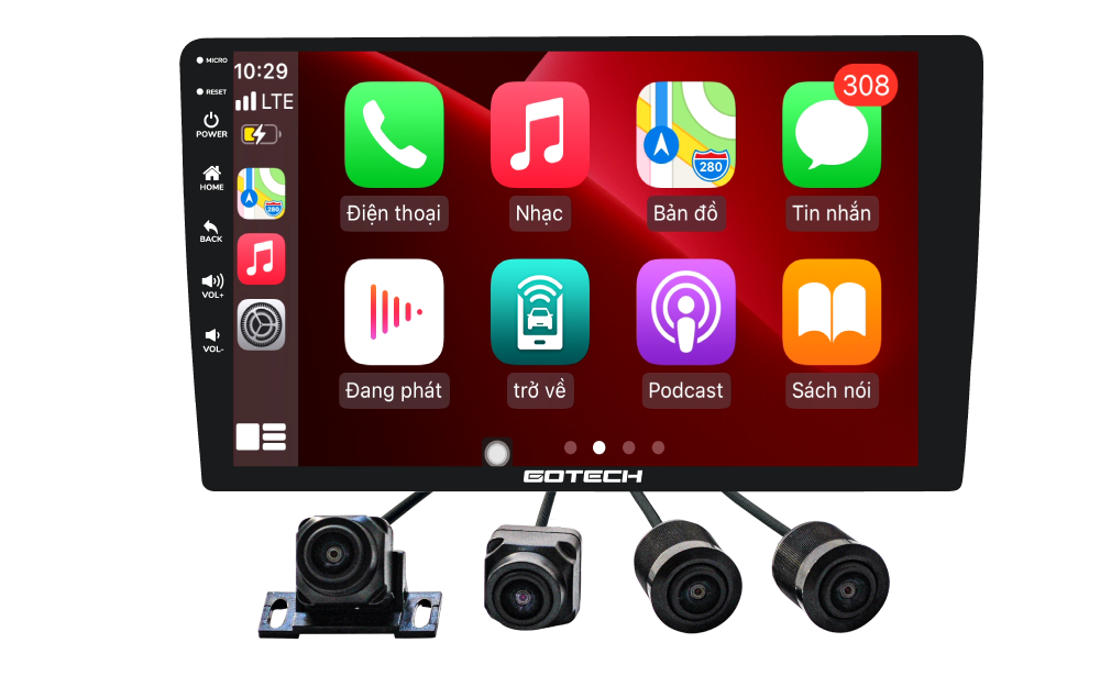 Màn hình GOTECH GC360 Base hỗ trợ kết nối Apple CarPlay thông qua dây, tối ưu hóa trải nghiệm sử dụng của người dùng bằng cách tích hợp sao cho việc kết nối và tương tác giữa màn hình và thiết bị Apple diễn ra mượt mà và thuận tiện