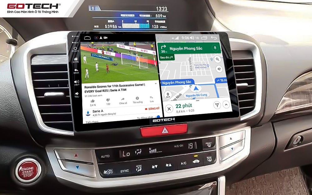 Màn hình ô tô Gotech cho xe Honda Accord 2014-2019 chia đôi màn hình chạy đa nhiệm ứng dụng mượt mà