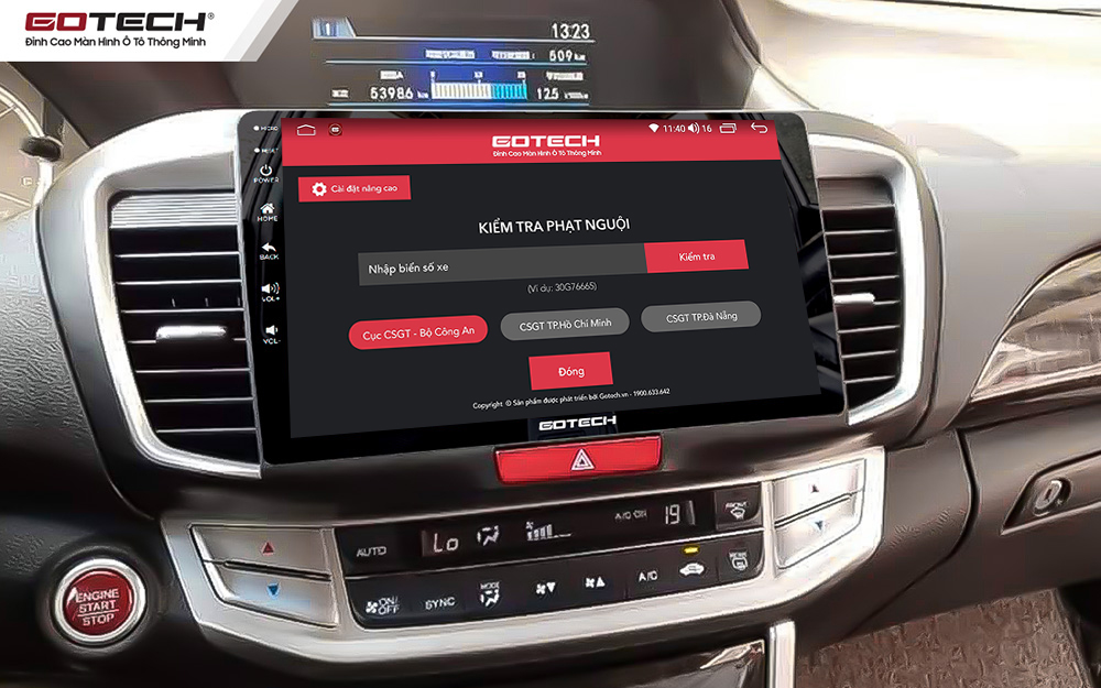 Màn hình ô tô Gotech cho xe Honda Accord 2014-2019 kiểm tra phạt nguội