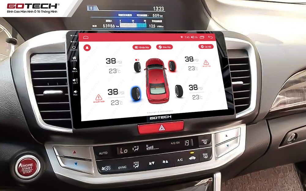 Màn hình ô tô Gotech cho xe Honda Accord 2014-2019 tích hợp cảm biến áp suất lốp