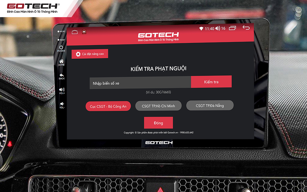 Màn hình ô tô Gotech cho xe Honda Civic 2022-2023 kiểm tra phạt nguội