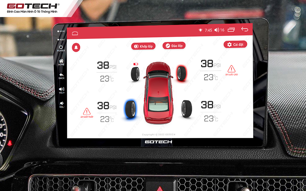 Màn hình ô tô Gotech cho xe Honda Civic 2022-2023 tích hợp cảm biến áp suất lốp