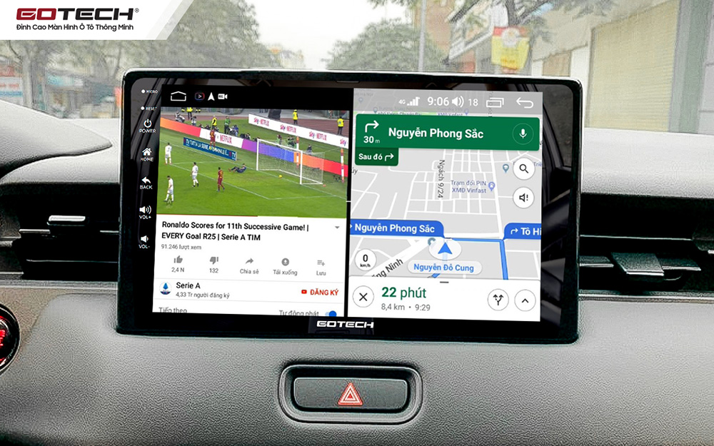 Màn hình ô tô Gotech cho xe Honda HRV 2022 chia đôi màn hình chạy đa nhiệm ứng dụng mượt mà