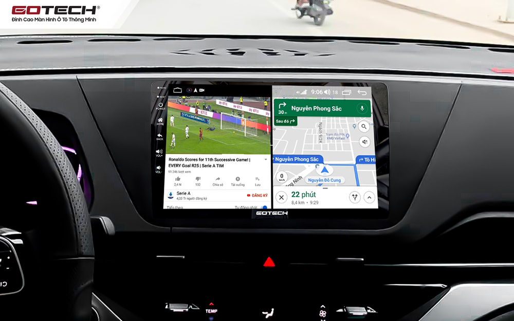 Màn hình ô tô Gotech cho xe Kia Carens 2023 chia đôi màn hình chạy đa nhiệm ứng dụng mượt mà