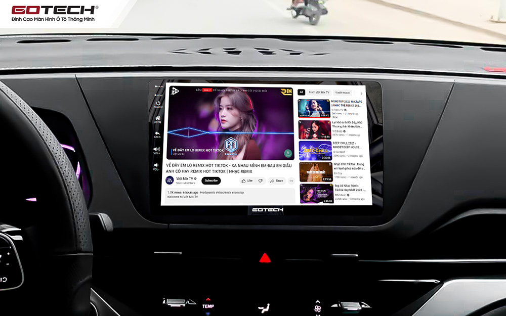 Màn hình ô tô Gotech cho xe Kia Carens 2023 xem Youtube giải trí hấp dẫn