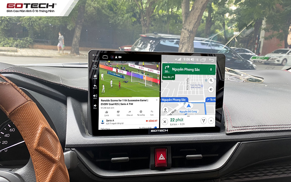 Màn hình ô tô Gotech cho xe Toyota Avanza chia đôi màn hình chạy đa nhiệm ứng dụng mượt mà