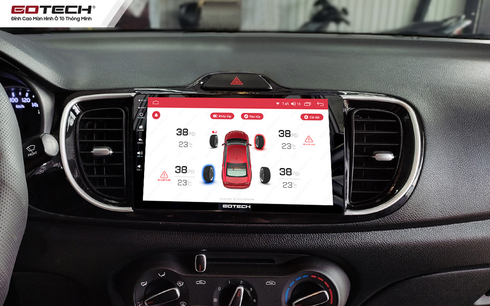 Cảm biến áp suất lốp trên màn hình ô tô GOTECH cho xe Kia Soluto
