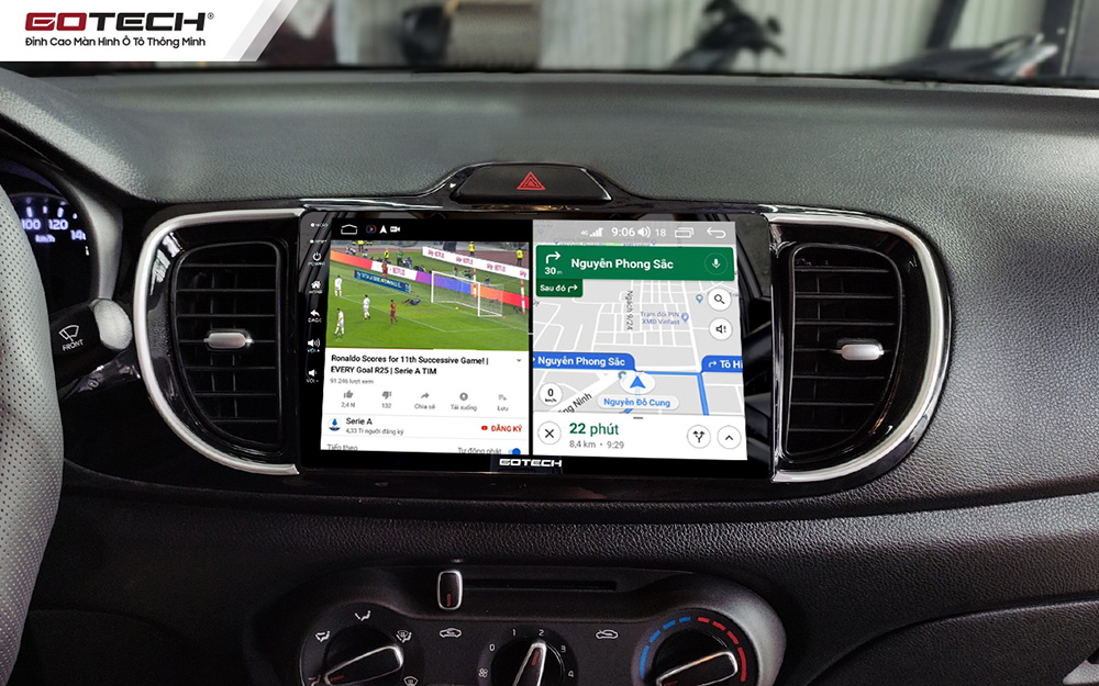 Giao diện đa nhiệm màn hình ô tô GOTECH cho xe Kia Soluto