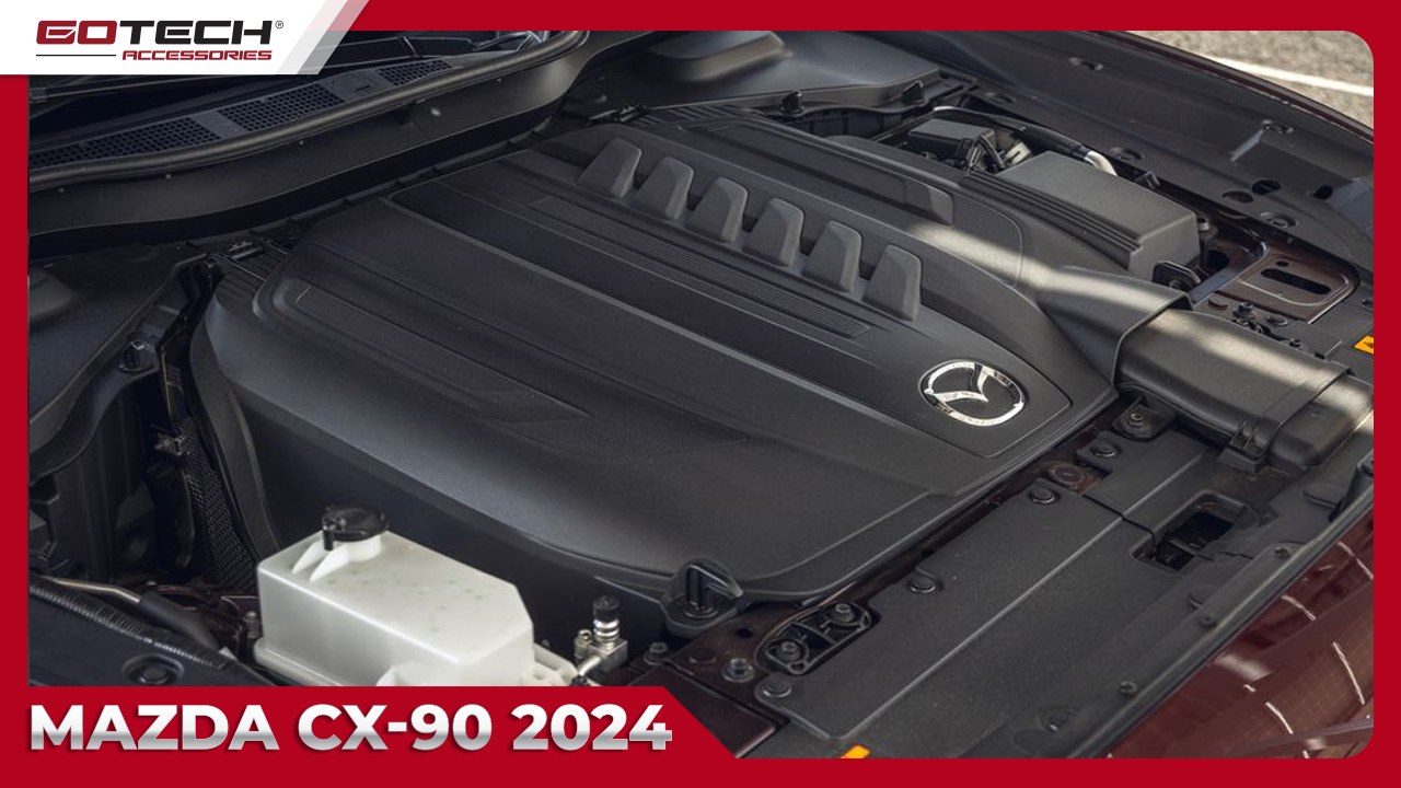 Mazda CX-90 2024 sử dụng động cơ 6 xi-lanh thẳng hàng e-Skyactiv-G, với dung tích 3.3L và tích hợp hệ truyền động mild hybrid