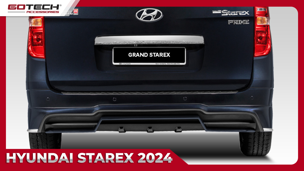 Phần đuôi xe của Hyundai Starex 2024 với tản gió và các đường gân nổi tạo nên một bức tranh động lực, kết hợp giữa tính thể thao và sự sang trọng, làm nổi bật vẻ đẳng cấp và mạnh mẽ của chiếc xe.