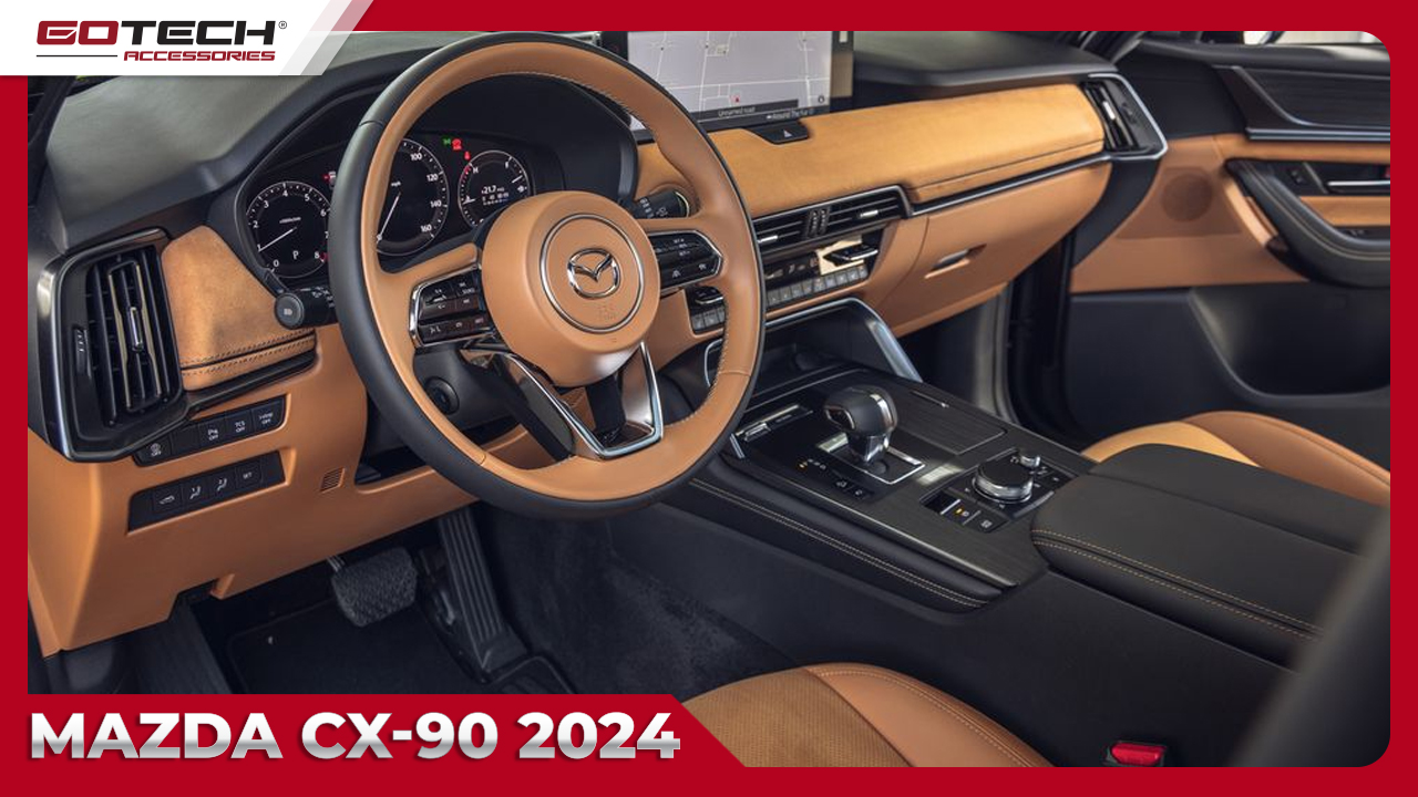 Các chi tiết tinh tế như tay lái và ghế được chế tác từ da lộn Leganu trên Mazda CX-90 2024 không chỉ tăng thêm vẻ sang trọng mà còn mang lại cảm giác êm dịu và chất lượng cao, tạo nên không gian lái xe trở nên đẳng cấp và thoải mái.