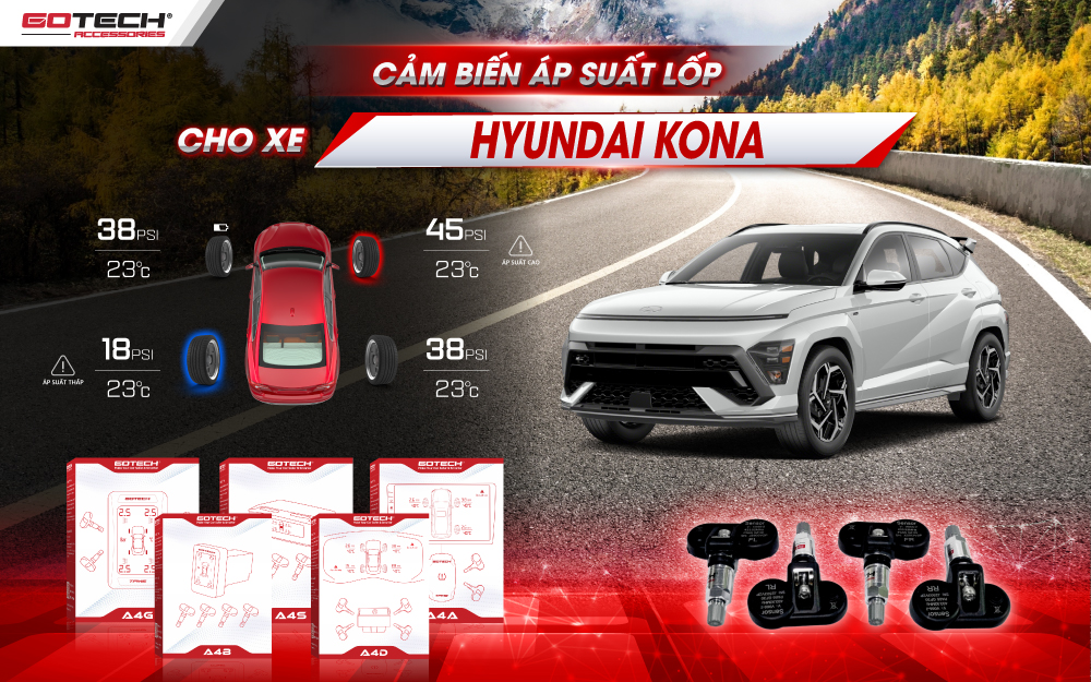 Lắp cảm biến áp suất lốp cho xe Hyundai Kona chính hãng GOTECH