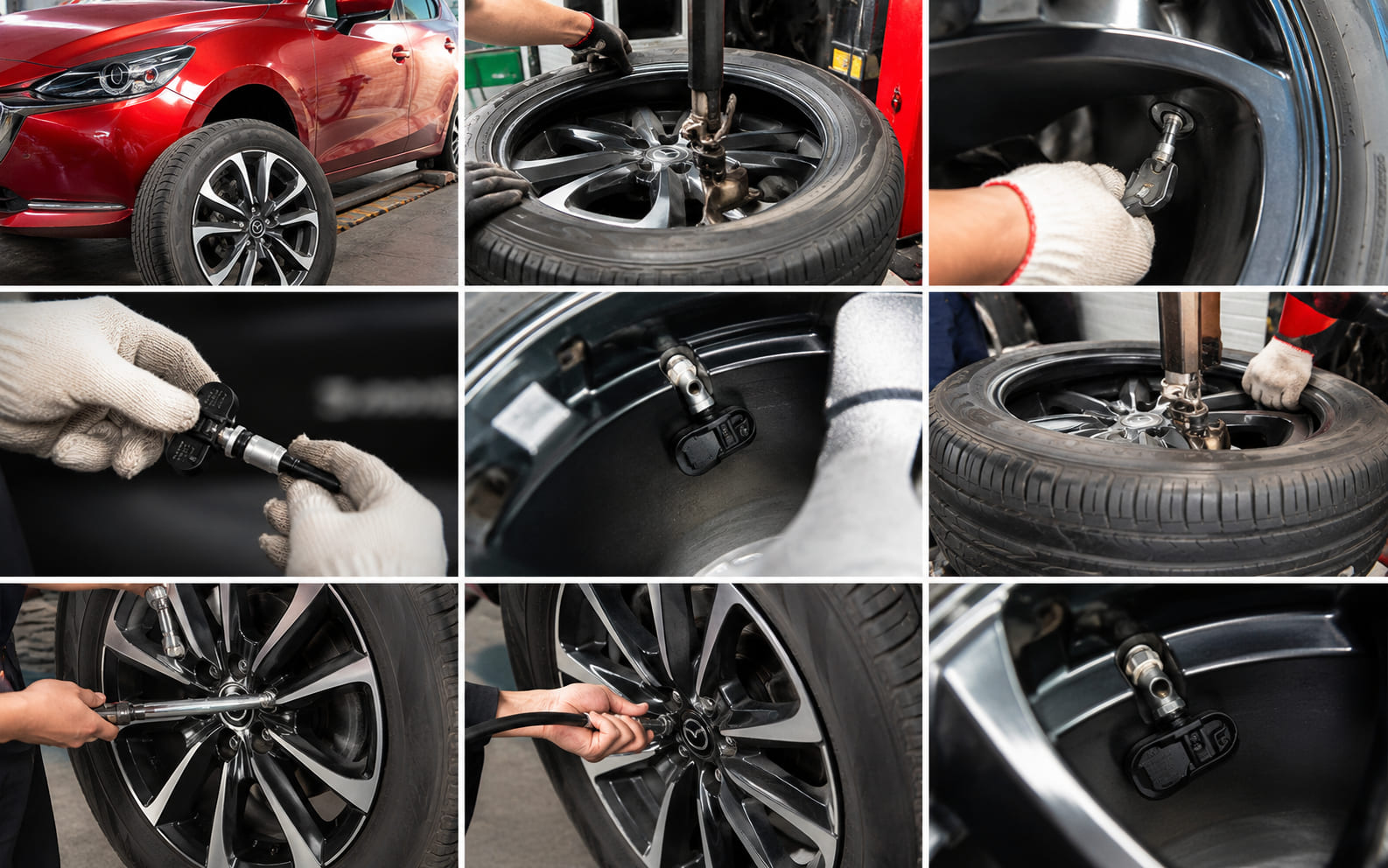 Hình ảnh thực tế lắp cảm biến áp suất lốp cho xe Mazda 2 tại đại lý