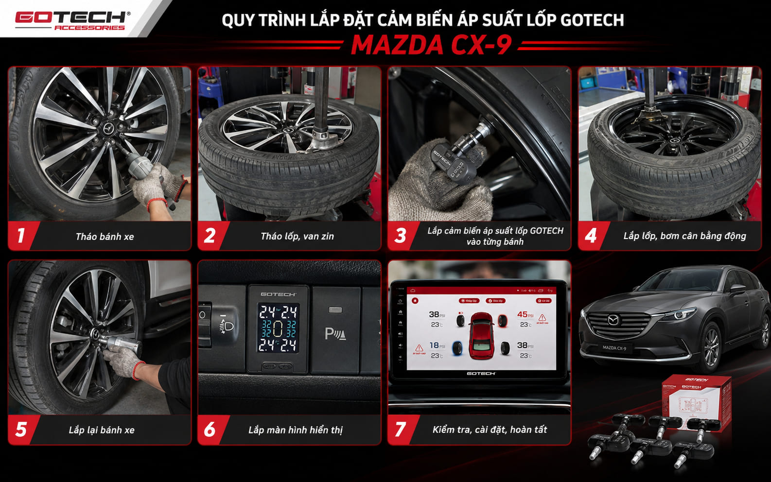 Hình ảnh thực tế quy trình lắp cảm biến áp suất lốp cho xe Mazda CX-9
